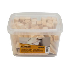 klínky dřevěné, montážní, v kbelíku, balení 60 ks, 150 x 25 x 25 - 1 mm (klínky dřevěné, montážní, v kbelíku, balení 60 ks, 150 x 25 x 25 - 1 mm)