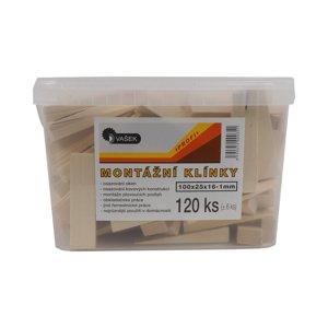 klínky dřevěné, montážní, v kbelíku, balení 120 ks, 100 x 25 x 16 – 1 mm (klínky dřevěné, montážní, v kbelíku, balení 120 ks, 100 x 25 x 16 – 1 mm)