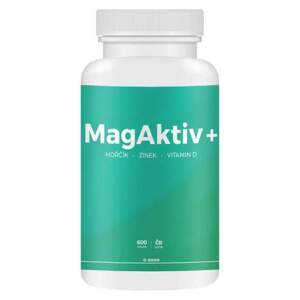 MAGAKTIV+ (MagAktiv+ s obsahem vitaminů C, D, E, B-komplexu, biotinu, kyseliny listové, niacinu, hořčíku a zinku. Obsahuje antioxidanty z vinných flavonoidů. Doplněk stravy v tobolkách.)