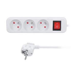 kabel prodlužovací, bílý, 3 zásuvky, s vypínačem, 3 m, ~ 250 V / 10 A (kabel prodlužovací, bílý, 3 zásuvky, s vypínačem, 3 m, ~ 250 V / 10 A)