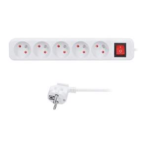 kabel prodlužovací, bílý, 5 zásuvek, s vypínačem, 3 m, ~ 250 V / 10 A (kabel prodlužovací, bílý, 5 zásuvek, s vypínačem, 3 m, ~ 250 V / 10 A)