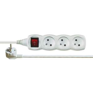 kabel prodlužovací, bílý, 3 zásuvky, s vypínačem, 7 m, ~ 250 V / 10 A (kabel prodlužovací, bílý, 3 zásuvky, s vypínačem, 7 m, ~ 250 V / 10 A)
