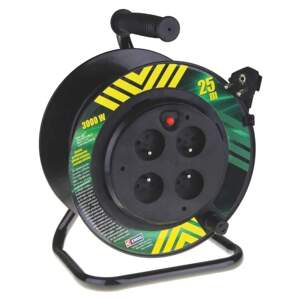 kabel prodlužovací, PVC, černý, na odvíjecím bubnu, 4 zásuvky, pevný střed, 25m,~230V/13A (kabel prodlužovací, PVC, černý, na odvíjecím bubnu, 4 zásuvky, pevný střed, 25m,~230V/13A)